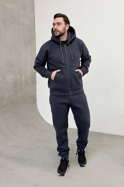 Спортивний чоловічий костюм на флісі з блискавкою та капюшоном Сірий N3479-c02 фото