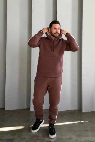 Теплий чоловічий спортивний костюм трикотаж тринитка на флісі Мокко N3598-c01 фото