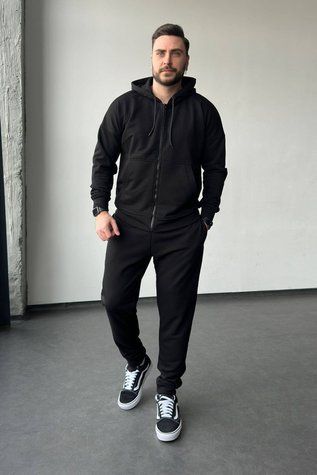 Трикотажний спортивний костюм з капюшоном тринитка Чорний N3508-с03 фото