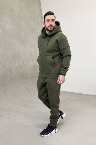 Спортивний чоловічий костюм на флісі з блискавкою та капюшоном Хакі N3479-c03 фото