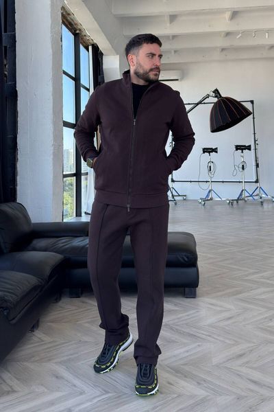 Трикотажний спортивний костюм з блискавкою на флісі Коричневий N3774-c01 фото